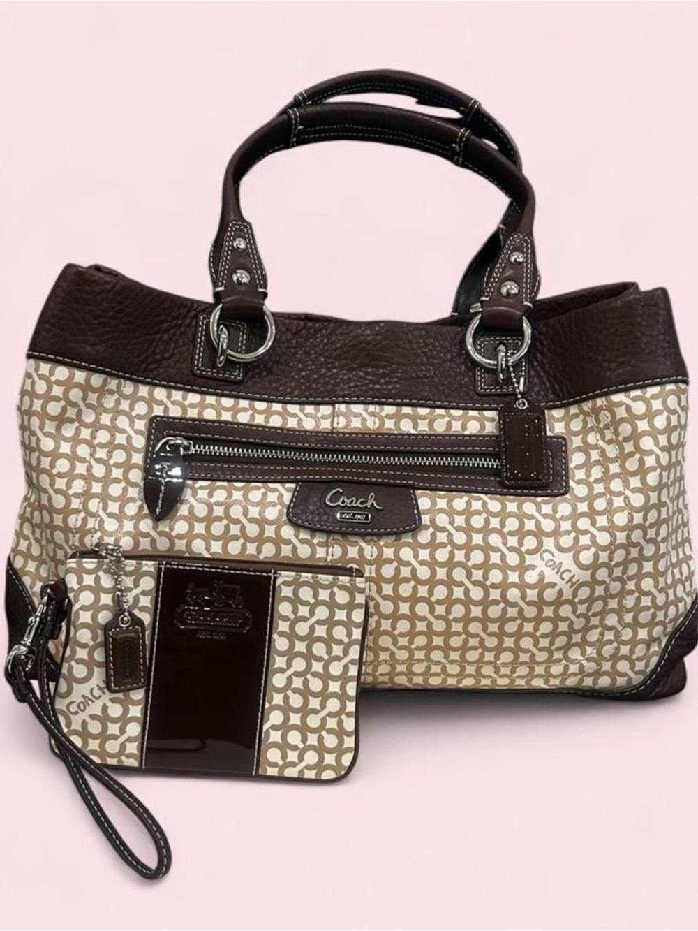 Vintage Coach Penelope Op Art tote and matching wristlet set.